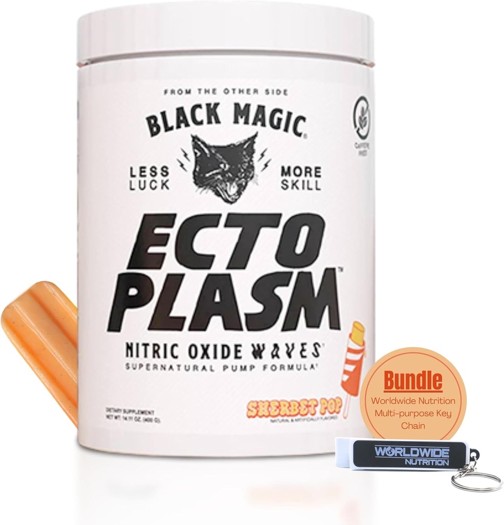 Paquete de Nutrición Mundial Compatible con Black Magic Supply Ecto Plasm - Sherbet Pop High Volume Pre-Workout - 20 Scoops Non Stim Pump Preworkout Powder Suplemento con Multi-Purpose Keychain