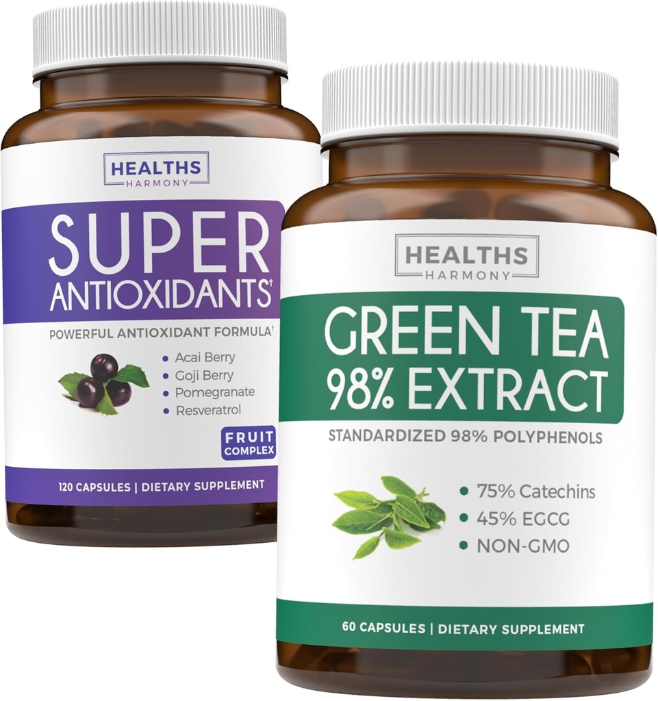 Antioxidantes " Green Tea Extract (1-Month Supply) Antioxidant Green Fusion - Super Antioxidantes - Powerful Super Food Daily Blend (120 Caps) " Green Tea Extract with EGCG Polyphenol Catechins(60 Caps)
