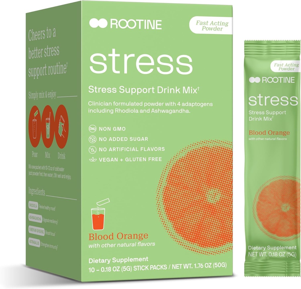Stress Support Calm Drink Mix Supplement to Help Energy, Mood, & Balance Cortisol Levels, Relaxation Natural Adaptogenic Herbal Calm Powder Mix 10 Pack