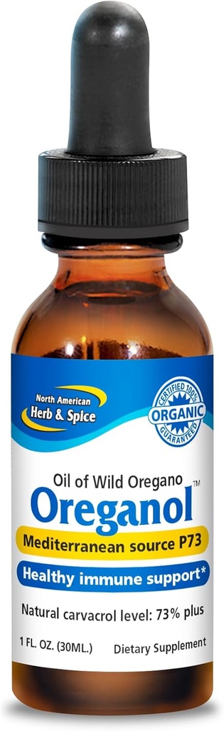NORTH AMERICAN HERB " SPICE Oreganol - 1 fl. oz. - Aceite de orégano salvaje, orgánico - Fuente Mediterránea P73 - Non-GMO - 432 Servimientos