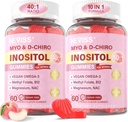 Myo-Inositol & D-Chiro Inositol Gummies for Women 2000mg + 50mg, 40:1 Ratio Inositol with Vegan Omega-3 + D3, Magnesium Glycinate, Methyl Folate + B12 for Female Health &amp; Wellness, Sugar Free, 120 Cts