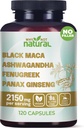 Por qué no natural 4-en-1 Negro Maca Root orgánico, Ashwagandha, Fenugreek, Panax Ginseng Capsules, Suplemento para Hombres y Mujeres