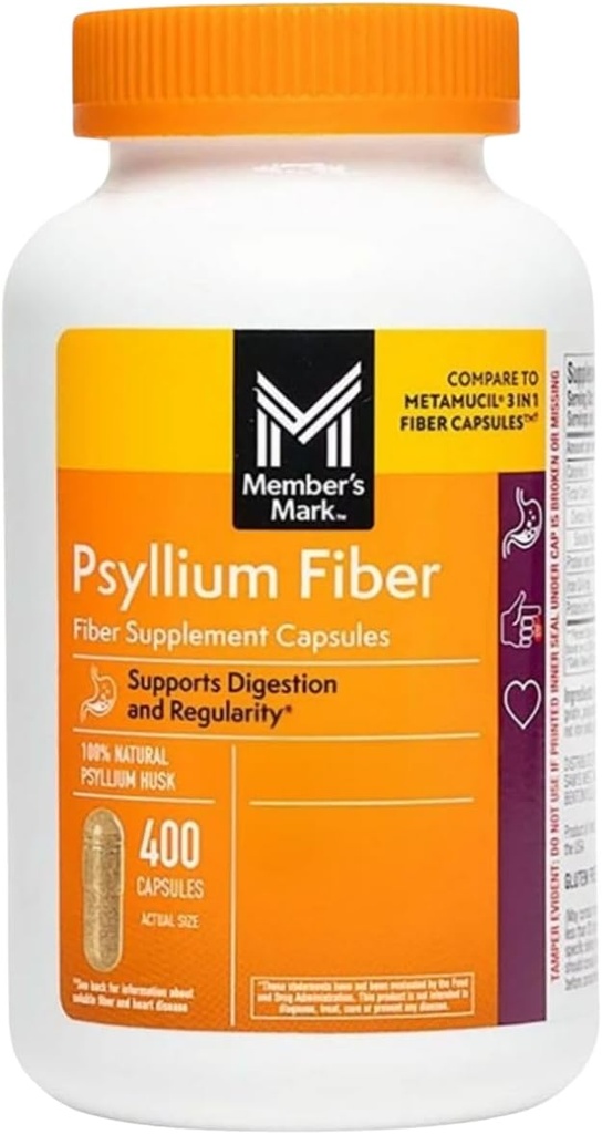 Marca del miembro 100% Natural Pillium Husk Fiber Capsules, Salud Digestiva, 400 Cuenta (Pack of 1)