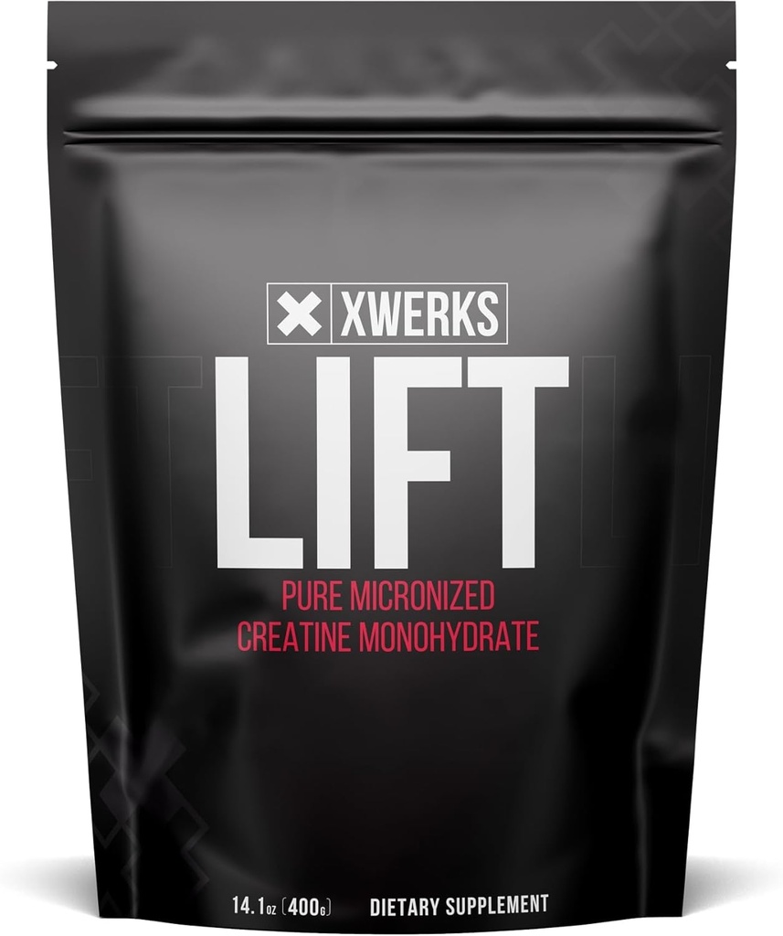 Xwerks Lift Micronized Creatine Monohydrate Powder, Desflavored, 80 Servings, 100% Puro Natural 5000mg Creatine Fórmula, Highly Soluble Mass Gainer Suplemento, Pre Workout for Muscle Growth Recovery