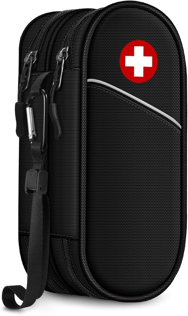 SITHON Caja de carga de epipen de doble capa, caja de organización de medicamentos de viaje bolsa de emergencia Medical Pouch Holds 2 EpiPens, Asthma Inhaler, Anti-Histamine, Auvi-Q, Allergy Medicine Essentials (Black)