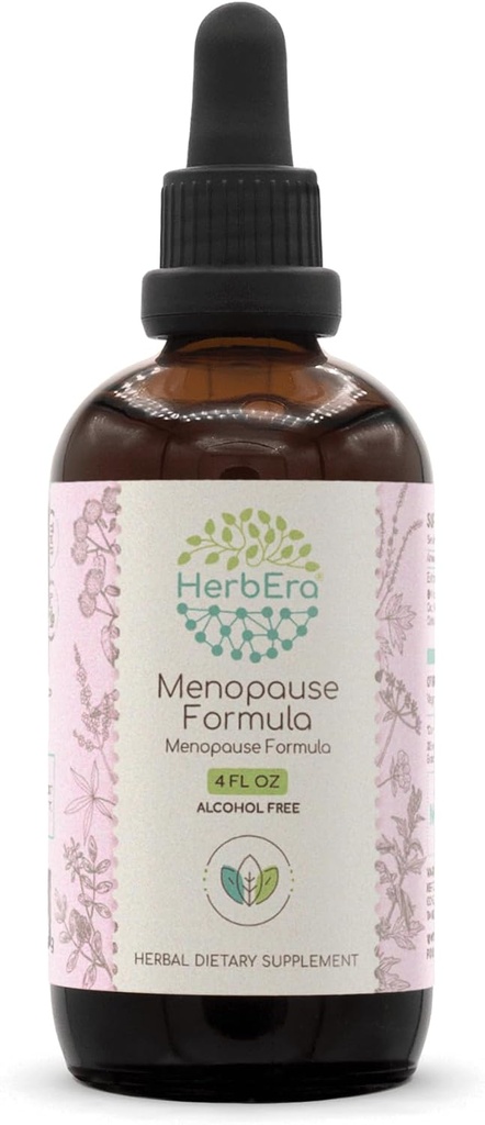 HerbEra Menopause Fórmula B120 Extracto libre de alcohol Tintura, gotas líquidas concentradas Berry Vitex natural, raíz de regaliz, mamada, raíz de dong Quai, raíz de burdock, raíz de cohosh negro. 4 Fl Oz