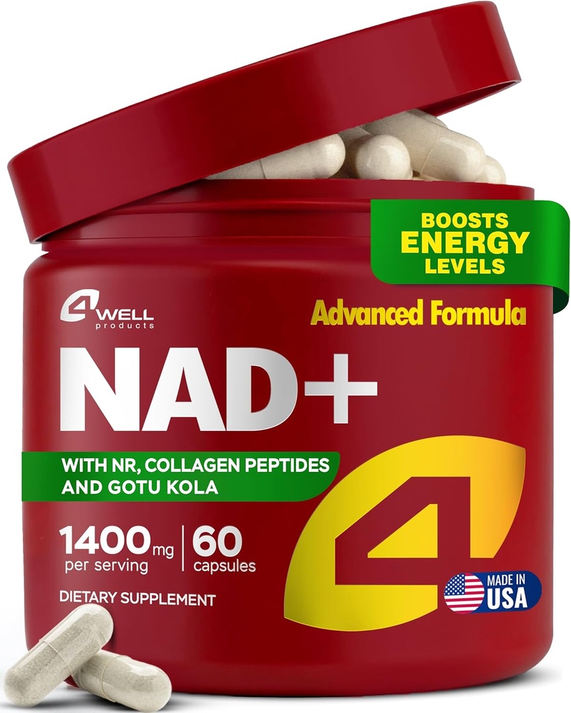 NAD Plus Supplement 1400mg - NMNH Supplement Alternative Supports Healthy Aging Complex with Nicotinamide Riboside " Gotu Kola, Collagen - Powerful NAD+ Fórmula de Energía, Esquí y Cognitivo, 60 Caps