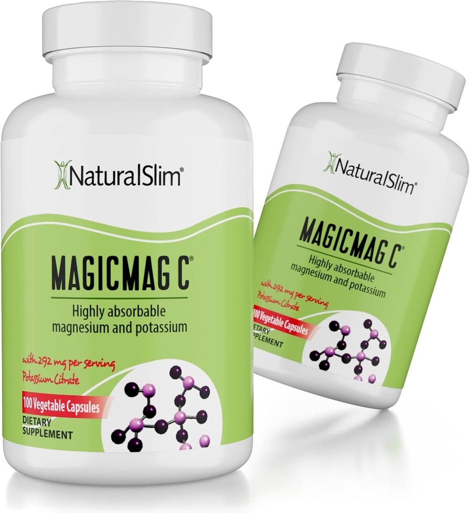 MagicMag C by NaturalSlim, Magnesium Citrate with Potassium for Muscle Relaxation, Sleep Quality, Nerve Function & Electrolyte Support, Daily Magnesium Supplement for Men and Women, 100 Capsules 2pk