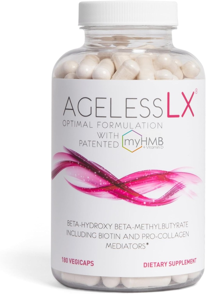 Suplementos de HMB AgelessLX para mujeres - Colagen Enhancer Capsules - Anti-Aging for 40 + Lean Muscle Builder - Biotina, Vitamina D3 K2 Suplemento para la piel juvenil - 60 Servings