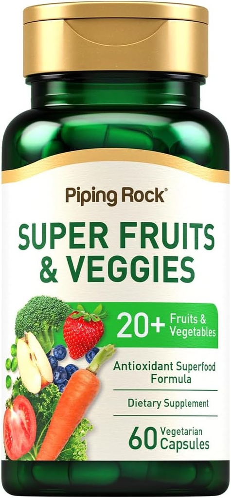 Piping Rock Fruits and Veggies Supplement ← 60 Capsules ← Superfood Fruit and Vegetables Vitaminas  with Prebiotic Blend ← Fórmula Vegetariana ← No GMO, Gluten Free