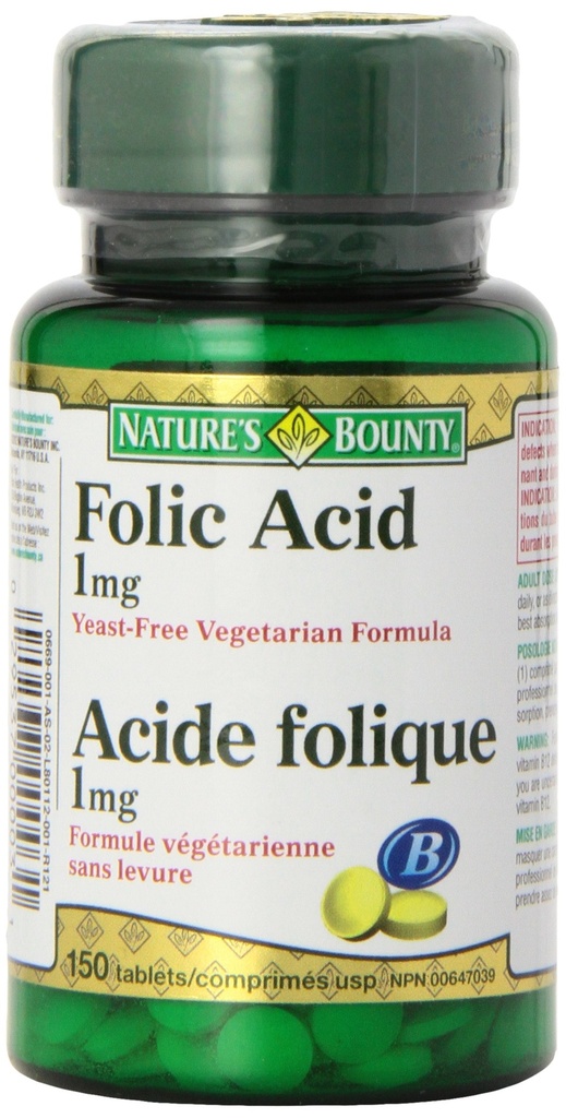 Nature's Bounty Folic Acid 1 mg 150 Tablets (Packaging May Vary)