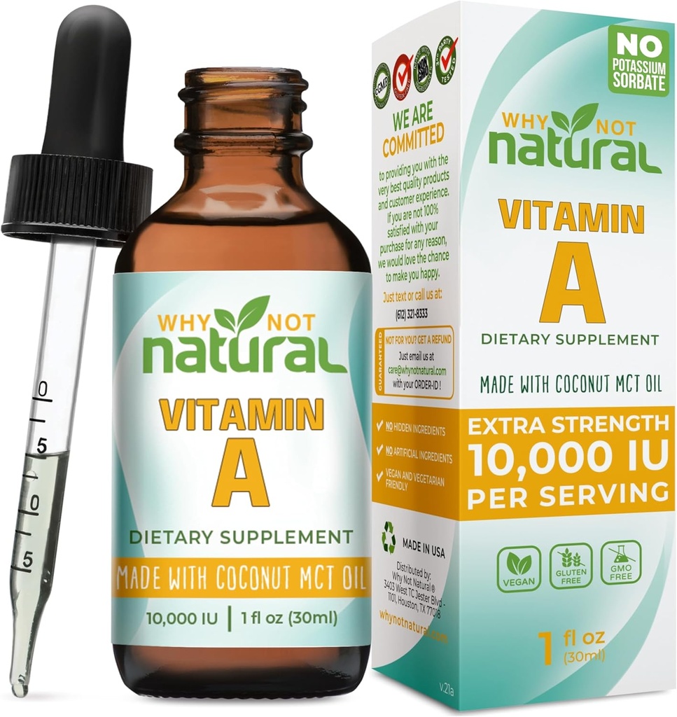 Por qué no la vitamina natural A gotas 10000 UI - Retinil líquido Palmitate con aceite de MCT de coco, Vegan VIT Un suplemento para la piel - 1 oz sublingual Tintura
