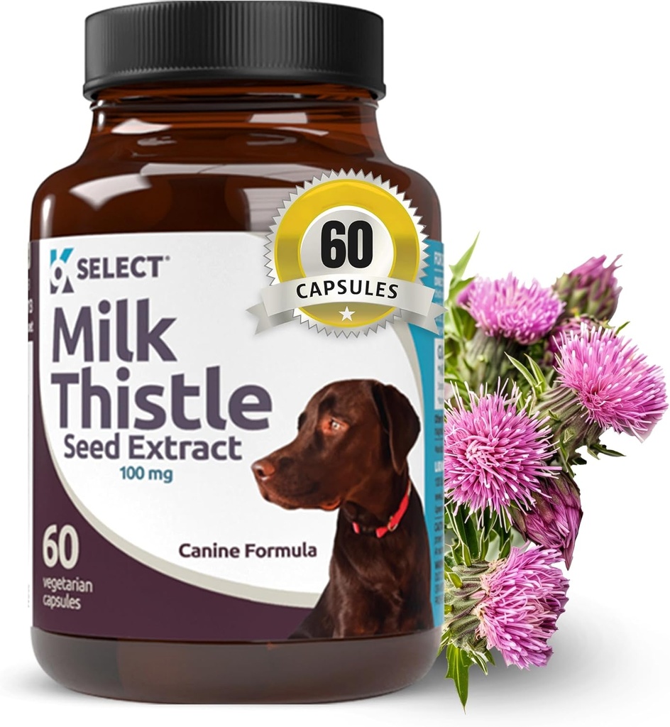 K9 Select Milk Thistle for Dogs, 100mg - 60 Vegetable Capsules - Canine Liver Health Milk Thistle Suplemento - Milk Herbal