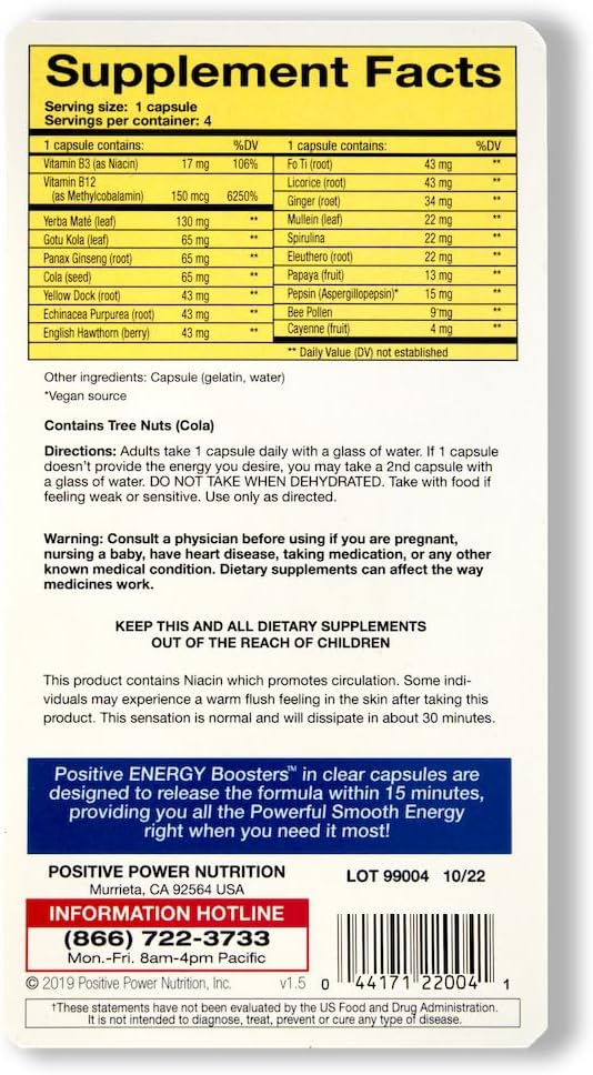 VitaBoost Positivo Power Energy Boosters – Natural Energy Supplement with Herbs, B-12, Bee Pollen, Jitter-Free Smooth Energy, Quick &amp; Safe, No Caffeine, Ephedra, o Guarana (4)