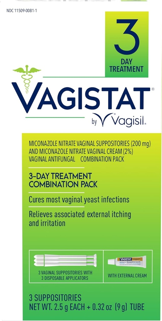 Vagisil Vagistat 3 días de tratamiento de la infección por levaduras para mujeres, apoya la picazón externa y la irritación - 2% Crema de nitrato de miconazol externo, 3 depósitos desechables &amp; aplicadores (Pack of 1)