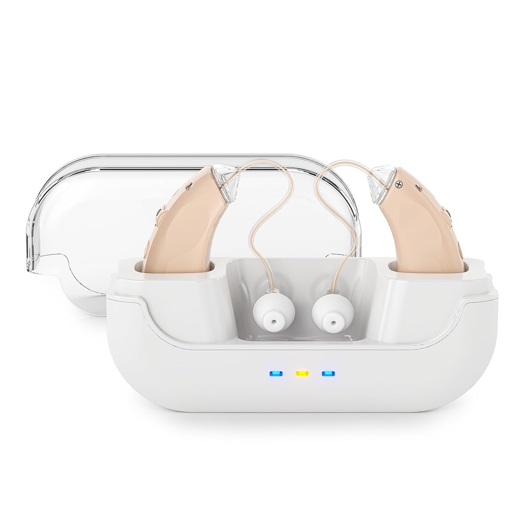 OTC Hearing Aid with Noise Cancellation for Hearing Pérdida,Digital Ear Aids for Seniors limitadaAdults,Invisible Personal Sound Hearing Amplifier With Volume Control (Brown)