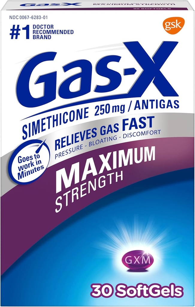 Gas-X Maximum Strength Gas Relief Softgels con Simethicone 250 mg - 30 conteo