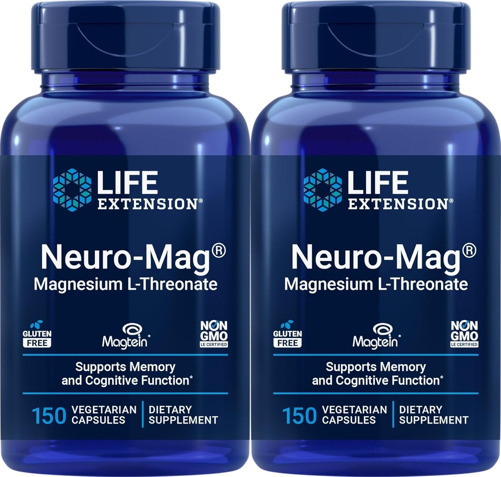Ampliación de vida Neuro-Mag 150 cápsulas vegetarianas (Pack of 2), Magnesium L-Threonate, Suplemento Magtein