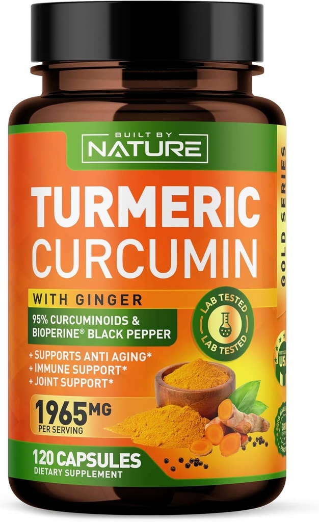 Curcumina Turmérica 1965 mg con extracto de cobre negro de jengibre " BioPerine - Absorción alta 95% Curcuminoides para el apoyo conjunto " antioxidante - no GMO, libre de gluten, Vegan - 120 cápsulas de suplemento herbales