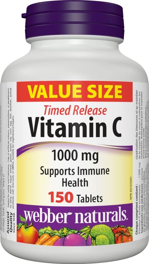 Webber Naturals Vitamina C Time Release 1000 mg, 150 Tabletas