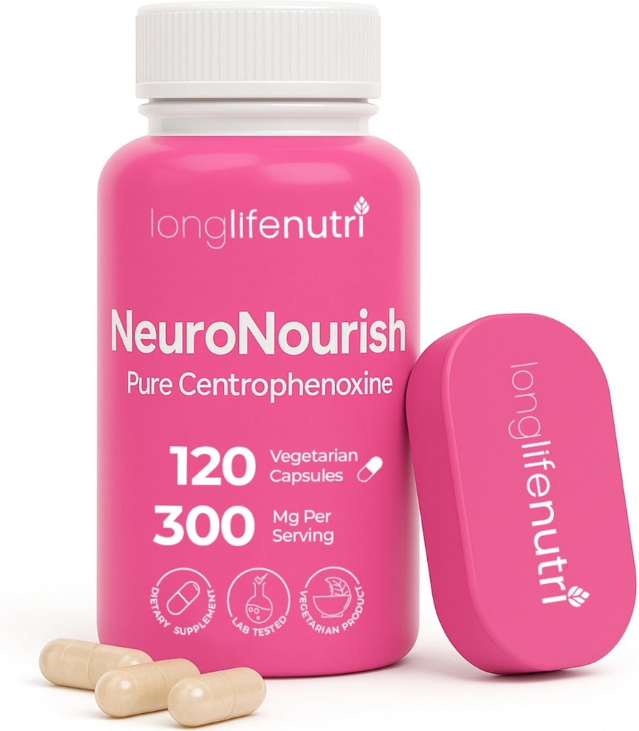 NeuroNourish (Centrophenoxine) 300mg - DMAE " pCPA, 120 cápsulas vegetarianas, 4 meses de suministro, Nootropic natural para el fortalecimiento de la memoria, Focus, " Función cognitiva, certificado GMP, hecho en EE.UU.