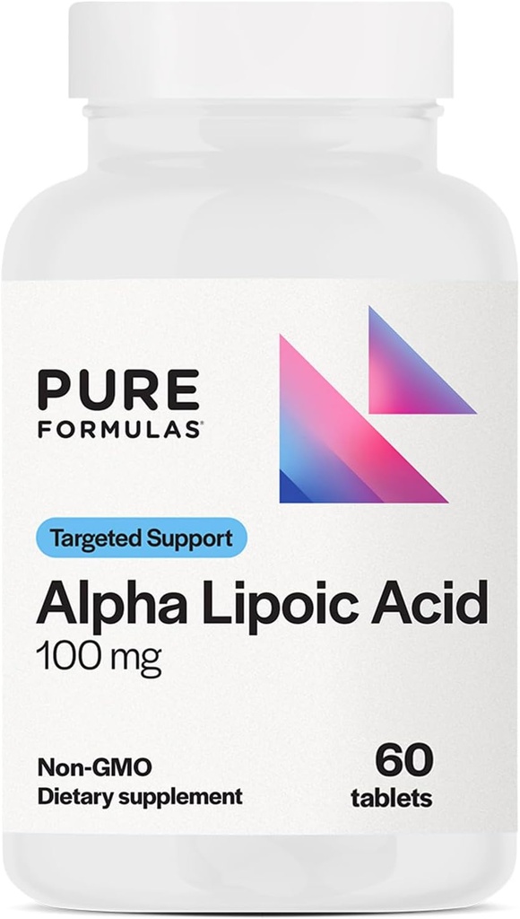 PureFormulas Ácido Lipoico alfa 100 mg ALA Suplemento de soporte para hígado, antioxidantes, nervios, salud cardiovascular Acido Alfa Lipoico 100 mg Neuropatía Suplemento No GMO 60 Tabletas