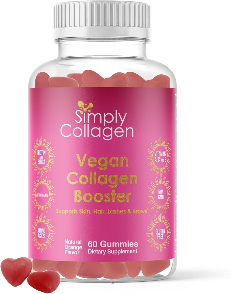 Sencillamente Collagen® Vegan Collagen Booster Gummies for Women &amp; Men - promueve la piel joven y hermosa, el cabello, uñas " pestañas - Aminoácidos clave " Antioxidantes con biotina, vitaminas A, C, " E