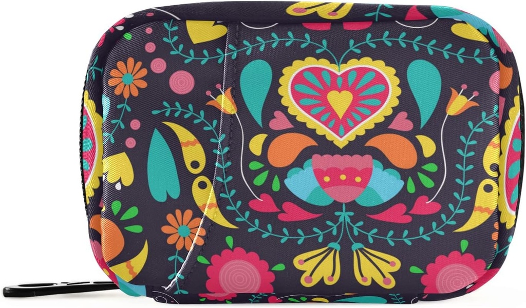 Organizador de píldoras de viaje semanalmente pequeña caja de píldoras 7 días caja de píldoras de vitamina Holder Organizador de botellas (Corazon Floral Negro)