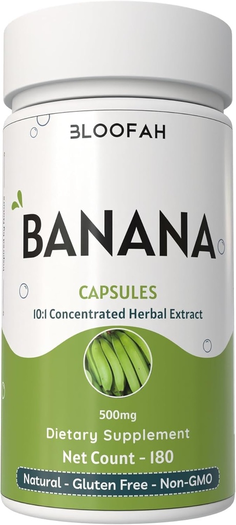 Banana Capsules 500mg Silencio Concentrado 10:1 Extracto Silencio Musa paradisiaca Silencio Natural Herbal Suplemento Silencio No Gluten-Free, No Fillers o Additives (180 Conde (Pack of 1))