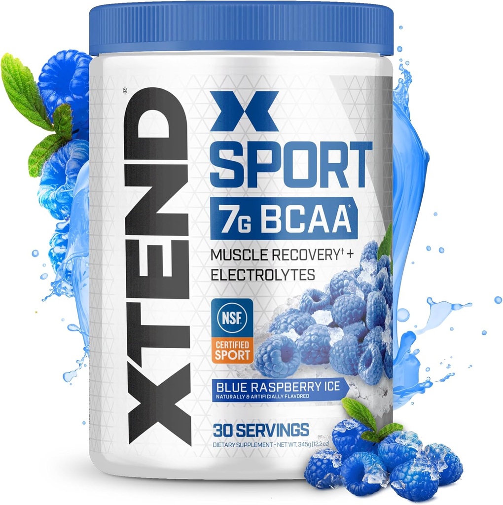 XTEND Sport BCAA Powder Blue Raspberry Ice - Electrolyte Powder for Recovery " Hydration with Amino Acids - 30 Servings