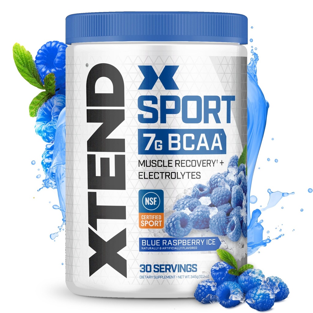 XTEND Sport BCAA Powder Blue Raspberry Ice - Electrolyte Powder for Recovery " Hydration with Amino Acids - 30 Servings