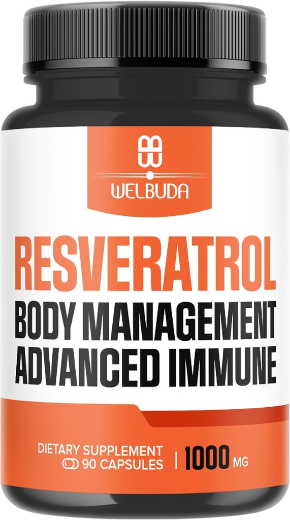 Trans-Resveratrol Supplements Extract 30:1 with Elderberry, Echinacea, Grape Seed & More - Support Immune System, Heart Health, Skin Health, Body Management - 90 Capsules