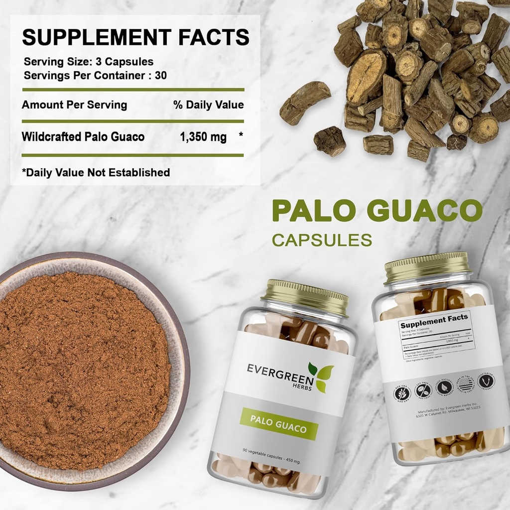 Herbs Evergreen Palo Guaco (Capsules (90 Cuenta)) - Tamper Proof Sello para garantizar la frescura
