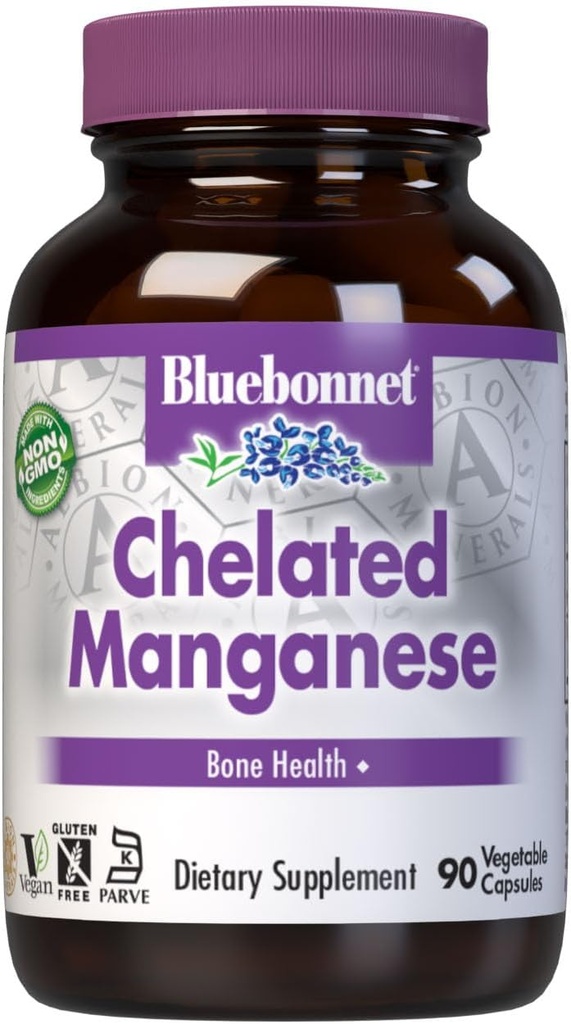 BlueBonnet Nutrition Albion Chelated Manganese, Amino Acid Chelate, Soy, Dairy &amp; Gluten-Free, Non-GMO, Kosher Certified, Vegan, 90 Count