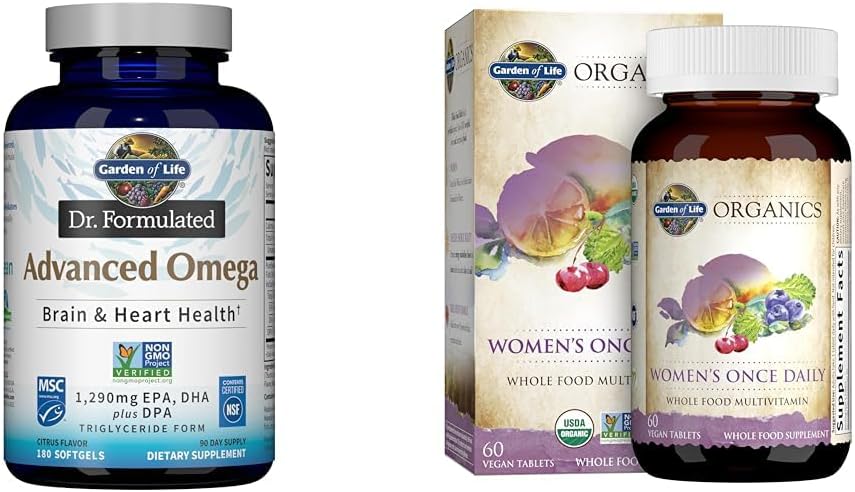 Garden of Life Omega-3 Fish Oil 1,290mg EPA+DHA+DPA 180 Softgels " Once Daily Organic Whole Food Multivitamin for Women 60 Tablets