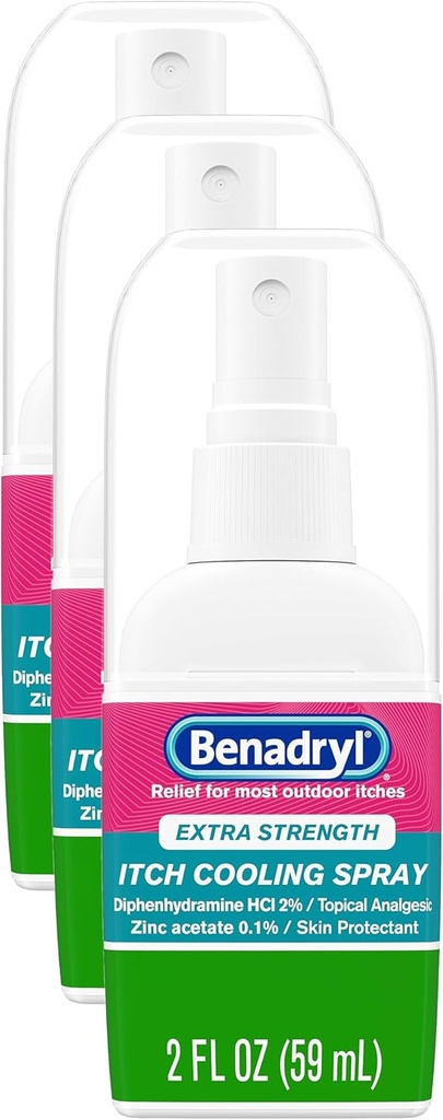Benadryl Extra Strength Anti-Itch Spray, Cooling Topical Analgesic, Tamaño del viaje, 2 fl. oz (Pack of 3)