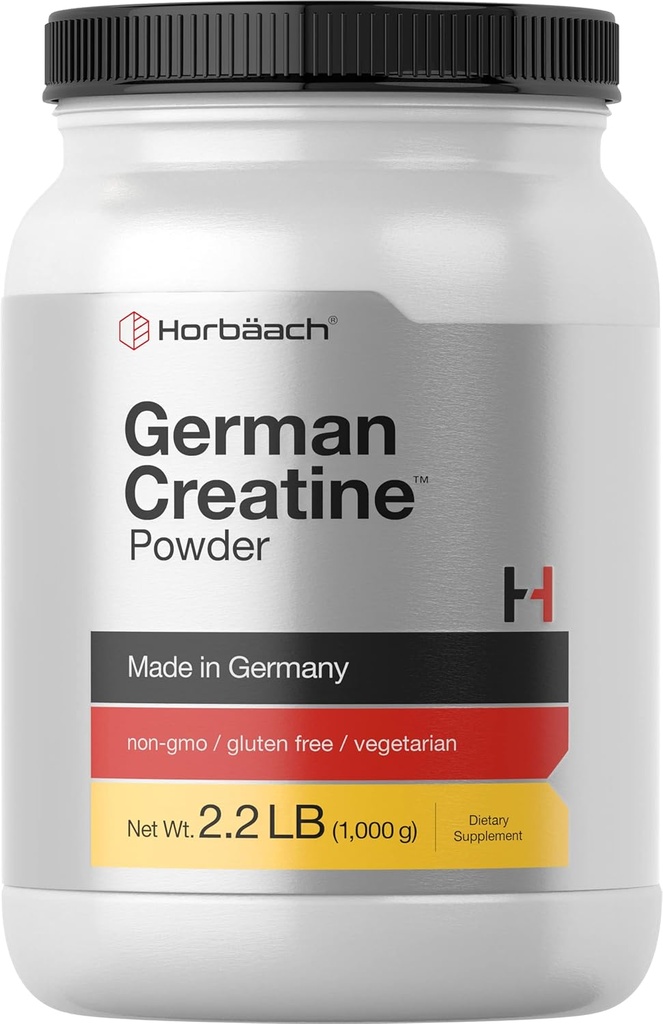Horbäach German Creatine Powder 1000g ← Crepure Monohydrate Powder ¦ Vegetarian, Non-GMO, y Gluten Free Supplement ¦ Promotes Strength & Power