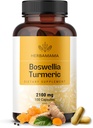 HERBAMAMA Turmeric y Boswellia Extract Capsules - 2100mg Boswellia Serrata &amp; Turmeric Complex with Black Pepper Extract - Vegan, Non-GMO, 95% Curcuminoides Suplemento Antioxidante, 100 Caps