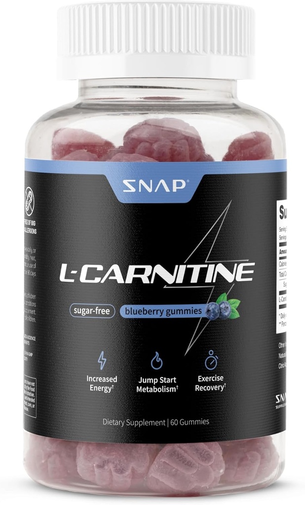 Sugar Free L Carnitine 500mg Gummy - Natural Pre Workout L-Carnitine Suplemento - Aumento de la energía, recuperación más rápida, metabolismo más fuerte, Pre Workout for Women &amp; Men, Blueberry Flavor (60 Gummies)