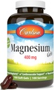 Carlson - Magnesium Gels, 400 mg of Magnesium per Softgel, Heart & Muscle Support, Magnesium Gel Caps, Bowel Function, Magnesium Supplement, 100 Softgels