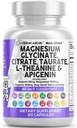 Nutracéutica limpia Magnesium Glycinate Complex 1000mg con L-Theanine 200mg Apigenin 50mg Citrate Taurate Suplemento - 5-HTP GABA Passion Flower Lemon Balm L-Glycine Phosphatidylserine - 60 Con