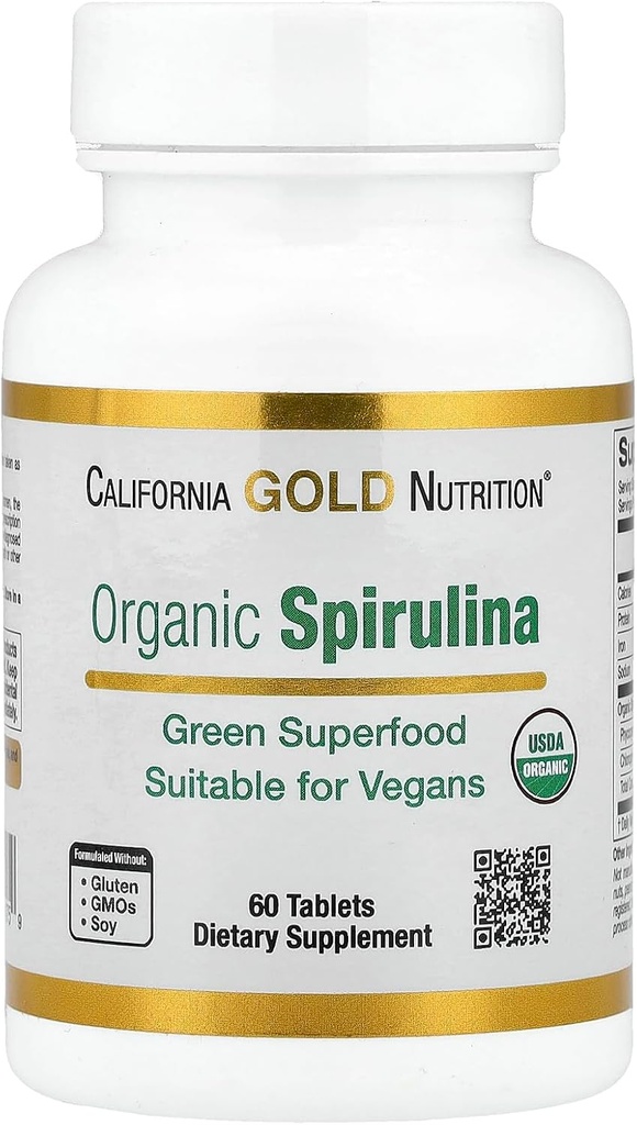 California Gold Nutrition Suplemento de espirulina orgánica, con un Superalimento Verde con Antioxidantes, Vegan Friendly, Gluten Free, Non-GMO, 500 mg,60 Tablets