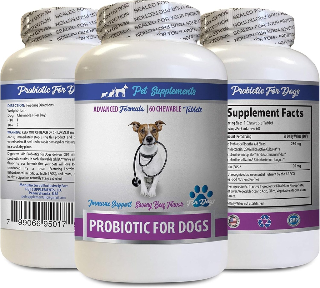 Enzimas digestivas para perros Powder - PROBIOTICS for Dogs - Gut saludable - Stop Gas Diarrhea and Bad Breath - Digestive Boost - probióticos para perros - 1 Botella (60 Treats)