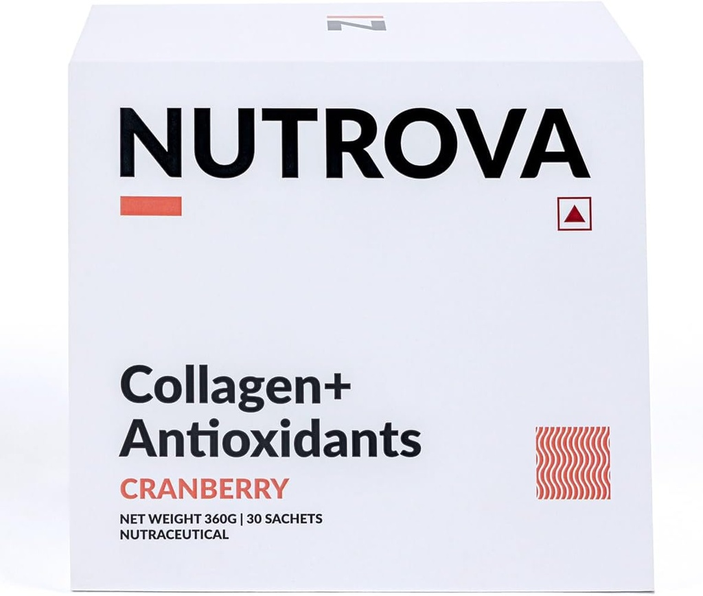 NUTROVA Collagen+Antioxidants Suplemento - of Marine Collagen Powder for Men &amp; Women,Increas Skin Hydration,Reduces Skin Damage,Supports Healthy Skin,Hair &amp; Nails,Cranberry, 1 count,30 Servings