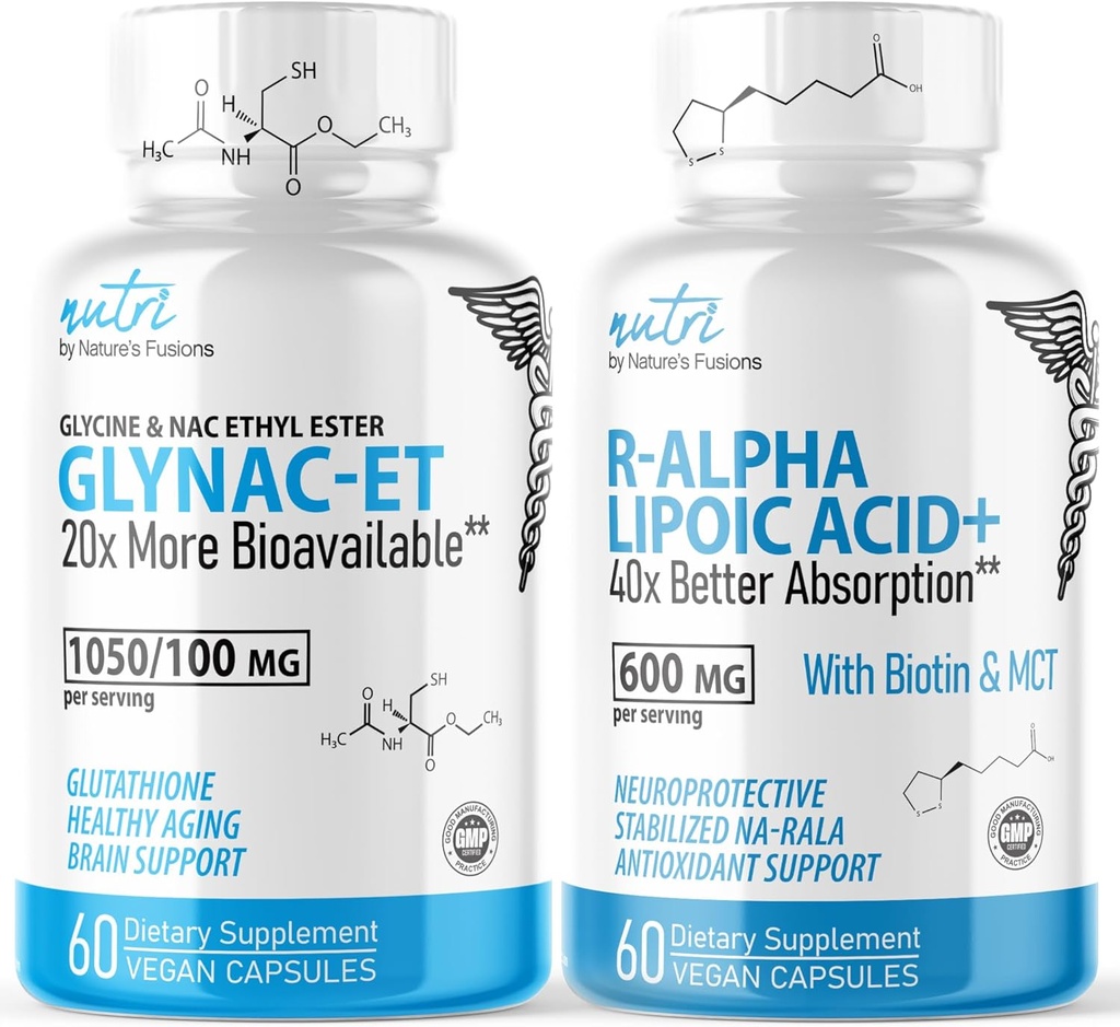 Fusiones de la naturaleza GlyNAC-ET (60 cápsulas) - R Alpha Lipoic Acid 600mg (60 cápsulas) - Anti Aging Bundle
