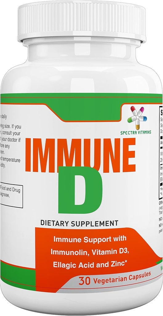 Espectra Vitaminas Immune D Suplemento Apoyo con Inmunolina, Vitamina D3, Zinc para Hombres, Mujeres Adultos y Seniors, Recomendado para la Ronda Año, 30 cápsulas,
