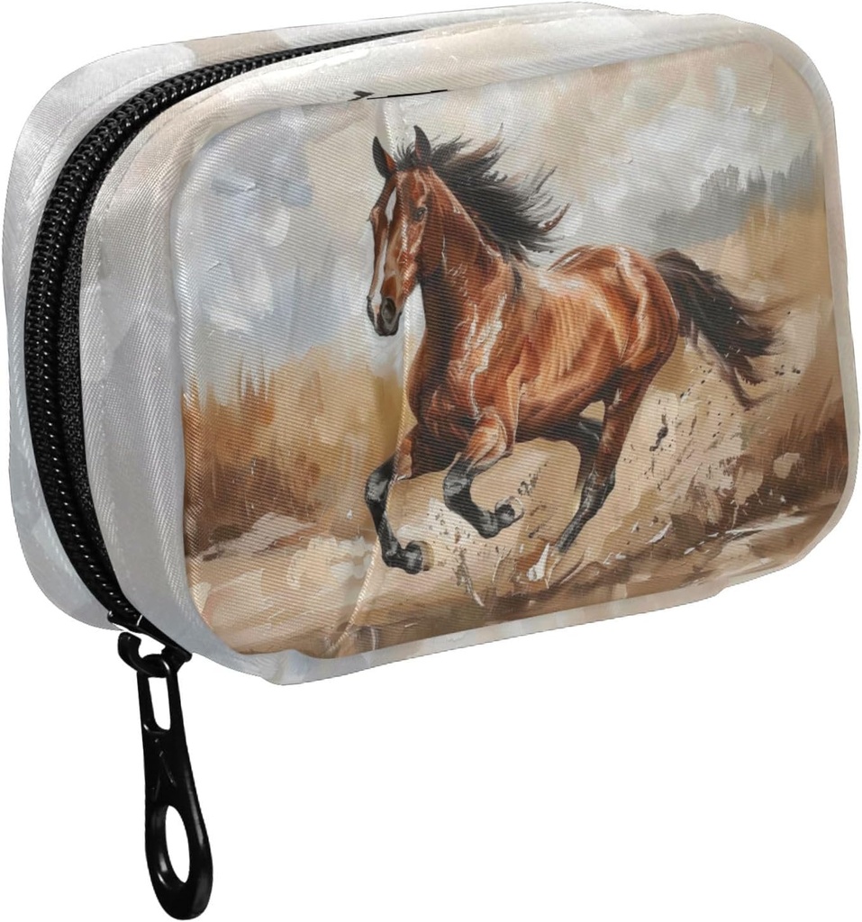 Fustylead Hermoso caballo corriendo pintura al óleo Pill Organizer Caso con cremallera 2 veces un día para la vitamina y el suplemento, 7 días de organización de viajes Caso de medicina
