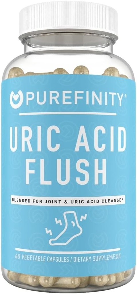 PUREFINIDAD Uric Acid Flush " Cleanse Capsules - Soporte Conjunto diario para adultos con extracto de cereza de Tart, Turmeric, Semilla Celery, Chanca Piedra y Bromelain (30 conteo)