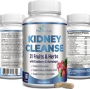 Herbal Kidney Cleanse with Cranberry Extract, Astralagus - 21 Fruits & Herbs - Detox &amp; Cleanse Urinary Tract &amp; Bladder Health, Kidney Support, 60 Vegan Capsules