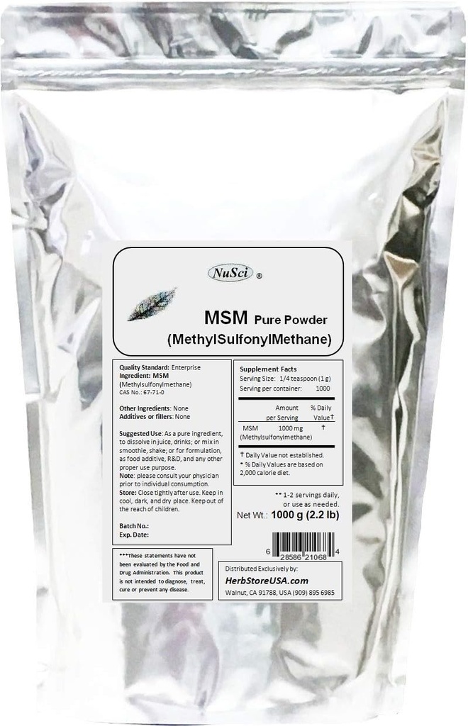 MSM (Methylsulfonylmethane) Pure Powder (1000 Grams (2,2 lb))